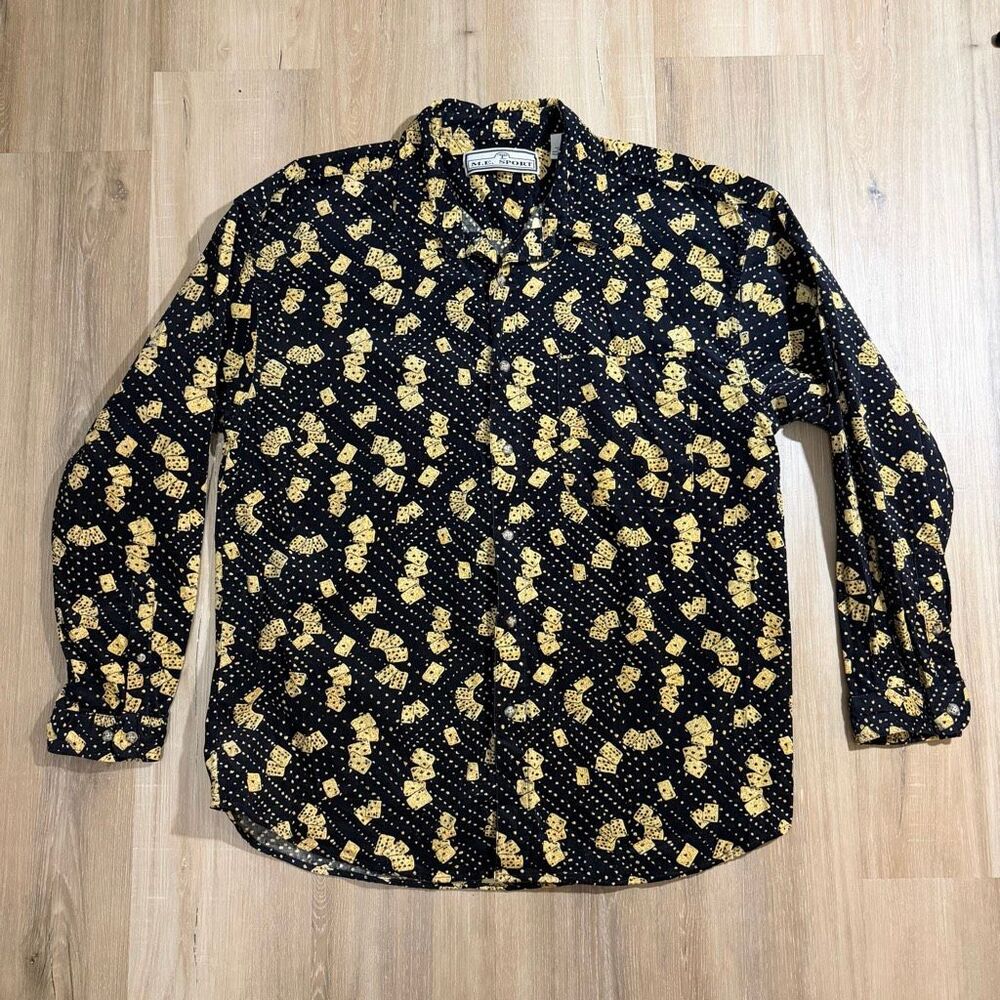 Vintage Las Vegas Style Dice Button Up Long Sleeve Short Sz XL Funky Rockabilly